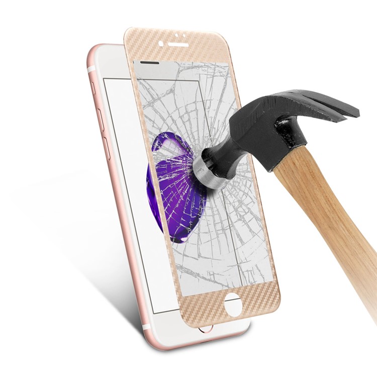 For iPhone 7 Tempered Glass Screen Protector with Carbon Fiber Texture 3D Curved Edge - Gold-7