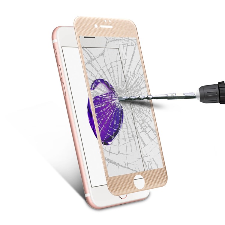 For iPhone 7 Tempered Glass Screen Protector with Carbon Fiber Texture 3D Curved Edge - Gold-8
