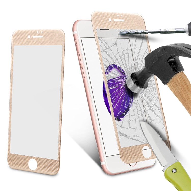 For iPhone 7 Tempered Glass Screen Protector with Carbon Fiber Texture 3D Curved Edge - Gold-9