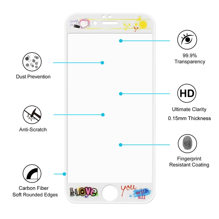 HAT PRINCE Carbon Fiber Soft Edge Full Tempered Glass Screen Protector for iPhone 6s 6 - I Love You-2