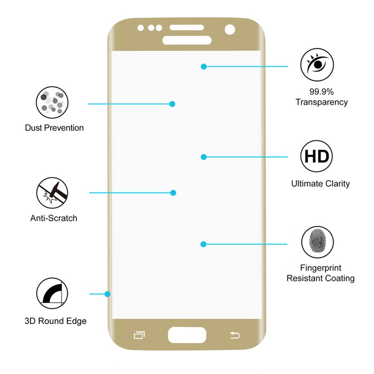 HAT PRINCE for Samsung Galaxy S7 G930 Full Cover 3D Tempered Glass Screen Protector 0.26mm - Gold-3