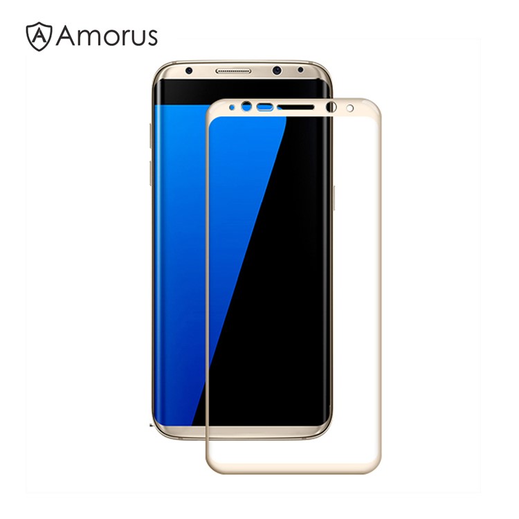 

AMORUS for Samsung Galaxy S8 Plus Silk Printing Mobile Tempered Glass Screen Protector Complete Cover - Gold, Galaxy S8+