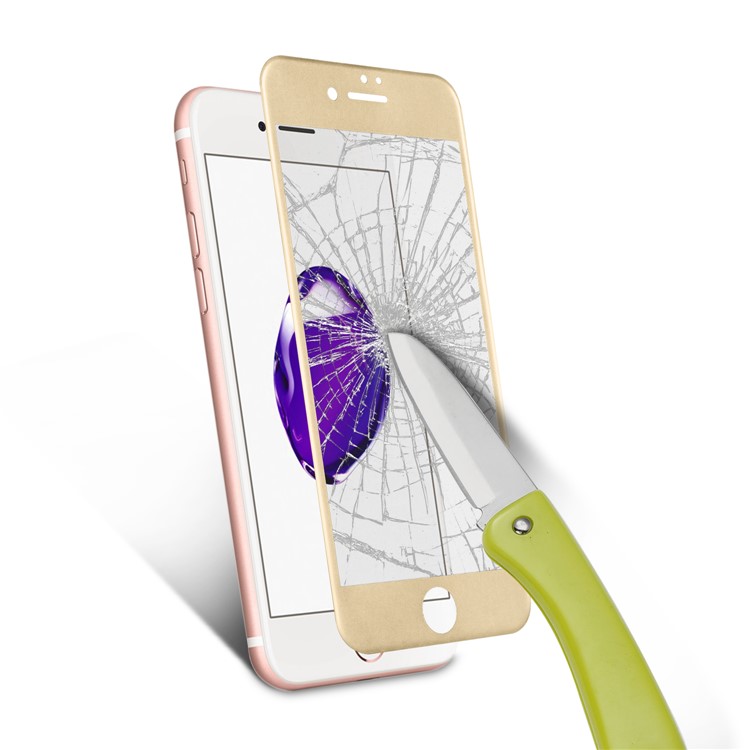 For iPhone 7 4.7 inch 0.3mm Full Coverage 3D Curved Carbon Fiber Tempered Glass Screen Protector Skin - Gold-5