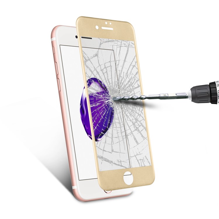 For iPhone 7 4.7 inch 0.3mm Full Coverage 3D Curved Carbon Fiber Tempered Glass Screen Protector Skin - Gold-7