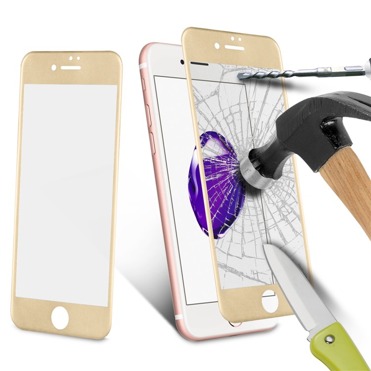 For iPhone 7 4.7 inch 0.3mm Full Coverage 3D Curved Carbon Fiber Tempered Glass Screen Protector Skin - Gold-8