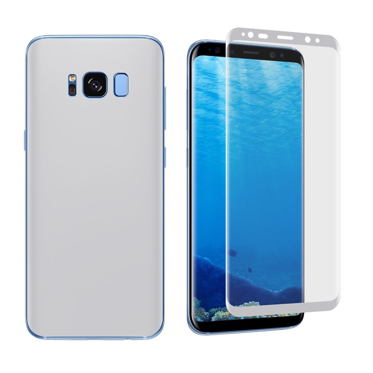 ANGIBABE 0.1mm Full Size Plated Curved Soft PET Front + Back Guard Film for Samsung Galaxy S8 G950 - Silver-3