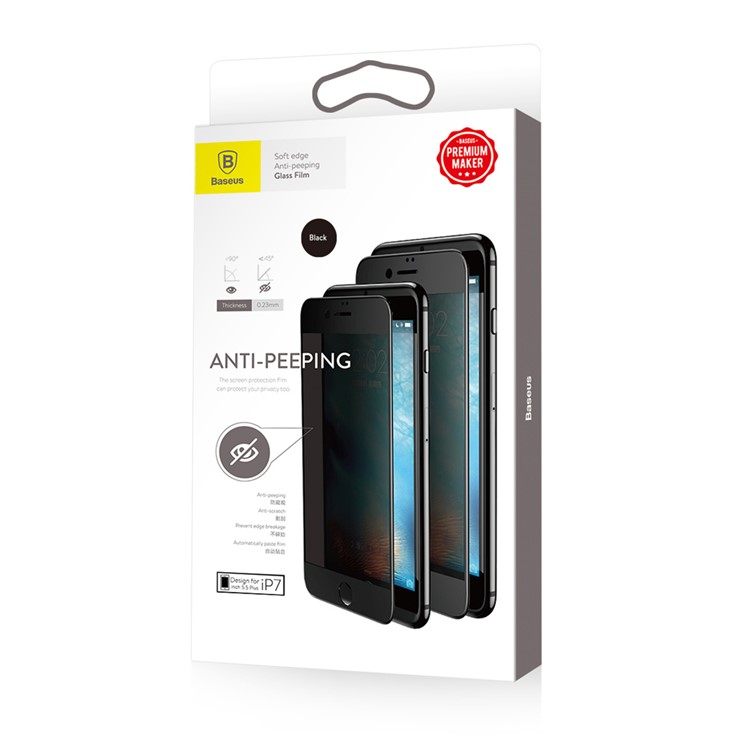 BASEUS 0.23mm Anti-spy Soft PET Edges Full Size Tempered Glass Screen Guard Film for iPhone 7 - Black-9