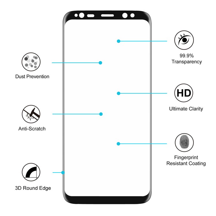 HAT PRINCE for Samsung Galaxy S8 G950 Electroplated Front and Back 3D Full Size Screen Protectors - Black-4
