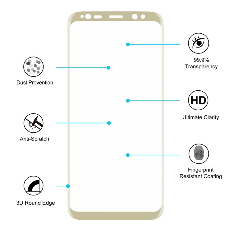 HAT PRINCE for Samsung Galaxy S8 G950 Electroplated Front and Back 3D Full Coverage Screen Protectors - Gold-4