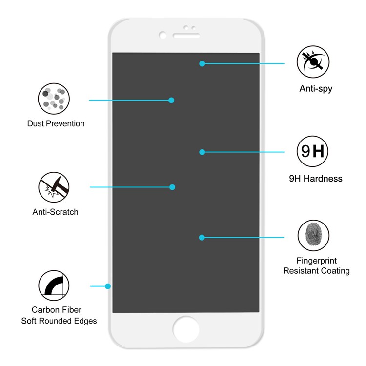 HAT PRINCE 0.26mm Anti-spy Carbon Fiber Soft Edge Full Tempered Glass Screen Protector for iPhone 7 - White-3