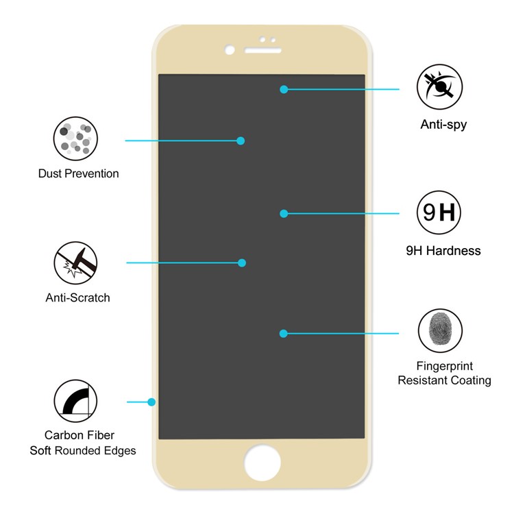 HAT PRINCE for iPhone 7 Anti-spy Carbon Fiber Soft Edge Full Coverage Tempered Glass Screen Protector 0.26mm - Gold-3