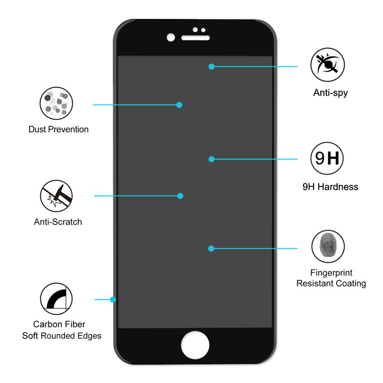 HAT PRINCE 0.26mm Anti-spy Full Cover Carbon Fiber Soft Edge X Tempered Glass Screen Protector for iPhone 7 Plus - Black-3