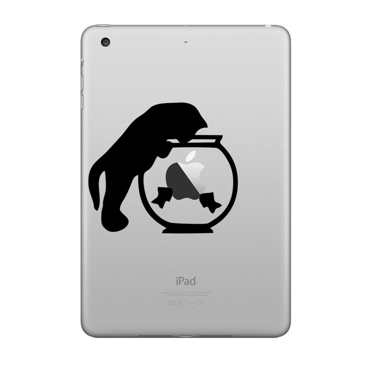 HAT PRINCE Creative PVC Decal Sticker for iPad - Cat and Fish-1