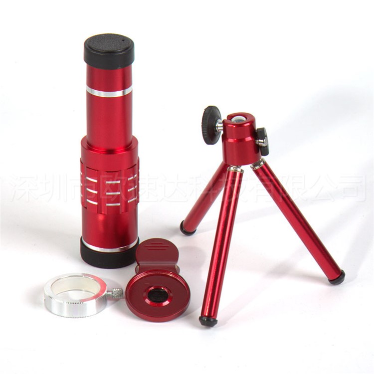 18X HD Telephoto Lens Kit for Phone Camera Portable Zoom Telescope Telescopic Lens with Mini Tripod for iPhone Samsung Smartphone - Red-2