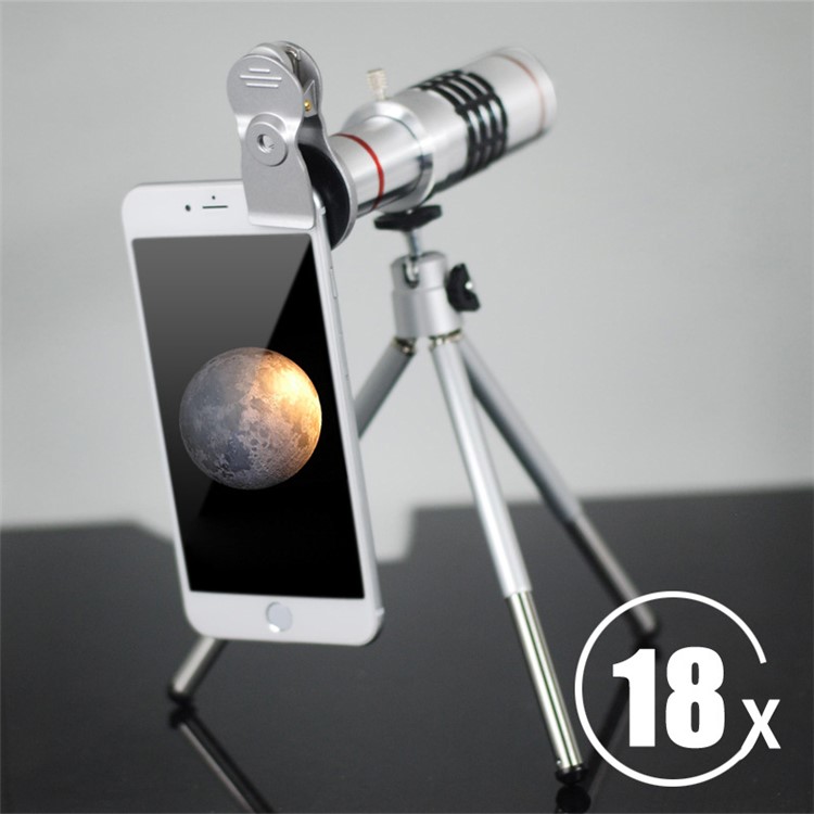 Super Clear 18X HD Telephoto Lens Kit for Phone Camera Zoom Telescope Telescopic Lens with Mini Tripod for iPhone Samsung Smartphone - Silver Color-5
