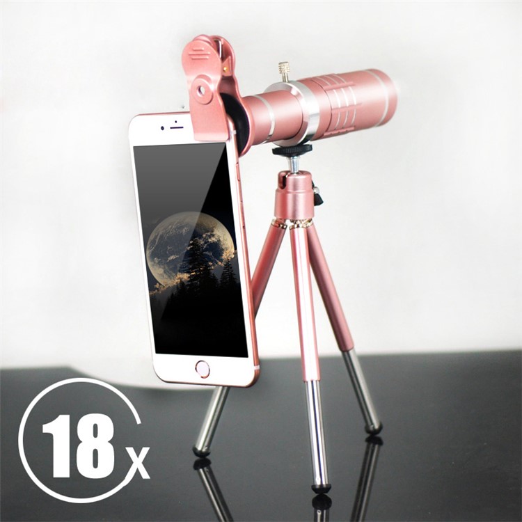 Fancy 18X HD Telephoto Lens Kit for Phone Camera Zoom Telescope Telescopic Lens with Mini Tripod for iPhone Samsung Smartphone - Rose Gold Color-1