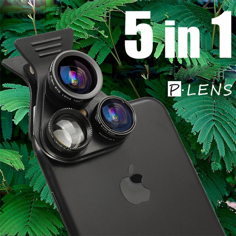 PICKOGEN 5 in 1 Camera Lens Kit Fisheye & Wide Angle & Macro & Telescope & CPL Lens HE-518 - Black-1