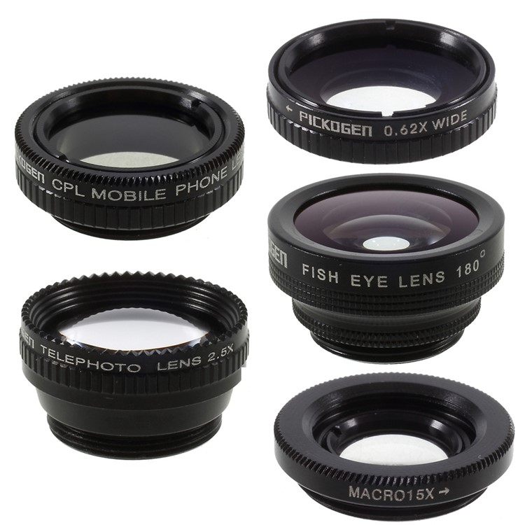 PICKOGEN 5 in 1 Camera Lens Kit Fisheye & Wide Angle & Macro & Telescope & CPL Lens HE-518 - Black-5