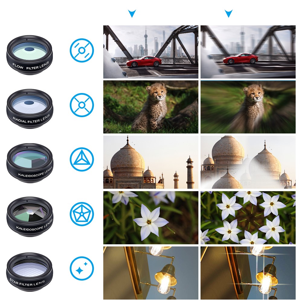 Kit De Lentilles APEXEL 10-en-1 Objectif Fish-eye Grand Angle Macro 2X Télescope Pour Iphone Samsung Smartphones-3