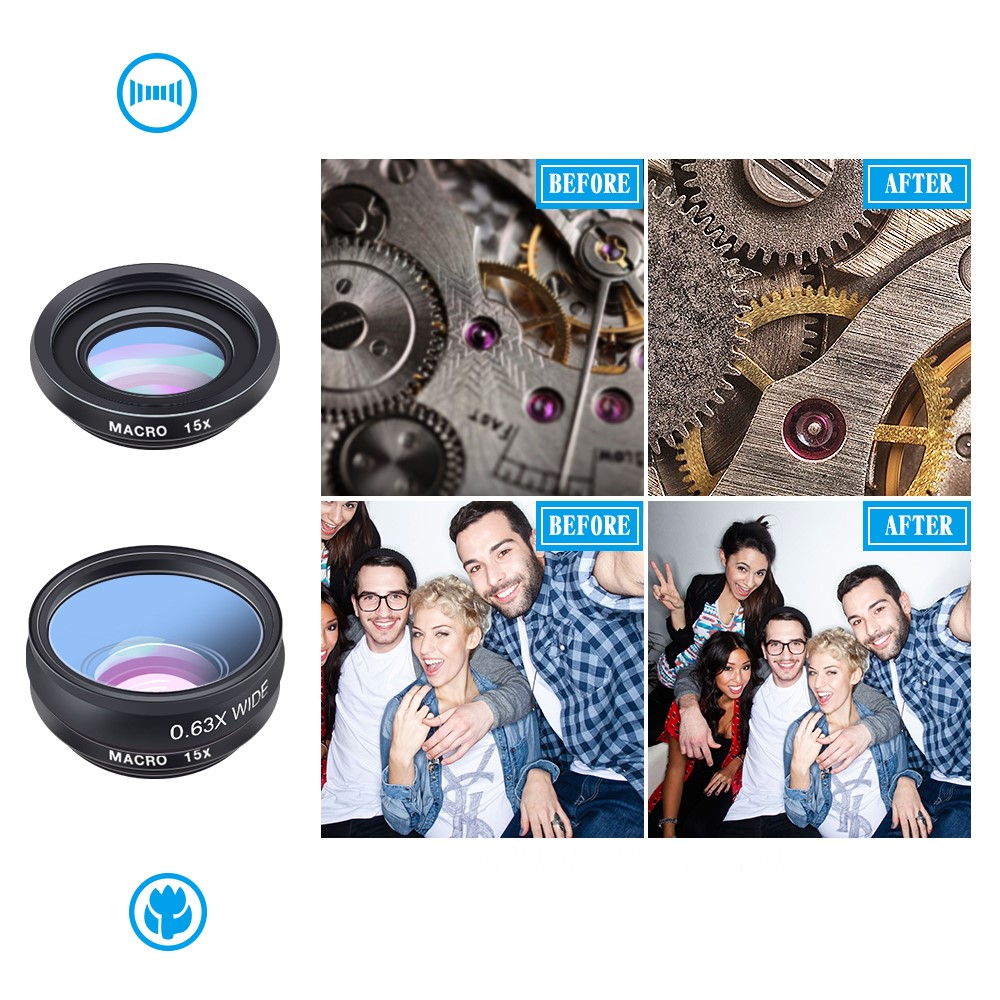 Kit De Lentilles APEXEL 10-en-1 Objectif Fish-eye Grand Angle Macro 2X Télescope Pour Iphone Samsung Smartphones-8