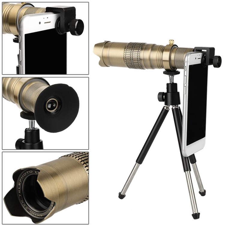 22X Zoom Mobile Phone Telephoto Lens 4K HD Camera Lens with Tripod Bluetooth Remote Control - Gold-10