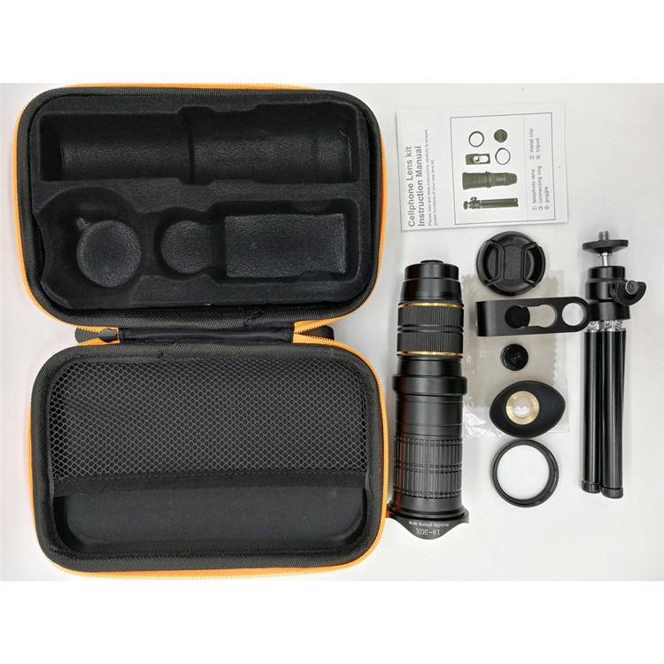 UV Camera Lens 18X-30X Mobile Phone Zoom Telephoto Telescope Head + Tripod Clip - Black-12