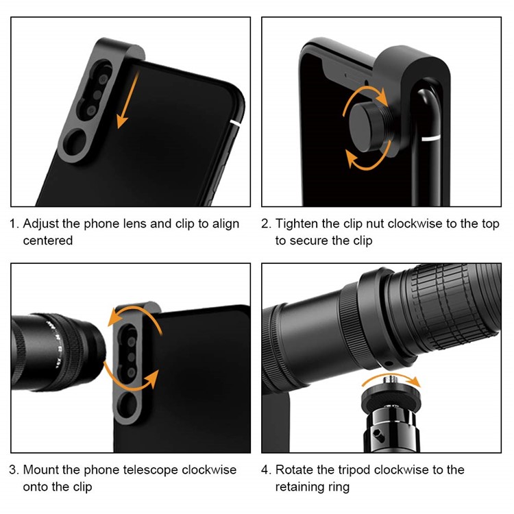 UV Camera Lens 18X-30X Mobile Phone Zoom Telephoto Telescope Head + Tripod Clip - Black-2