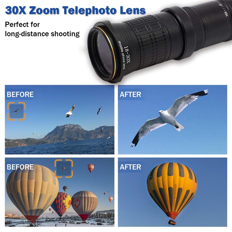 UV Camera Lens 18X-30X Mobile Phone Zoom Telephoto Telescope Head + Tripod Clip - Black-4
