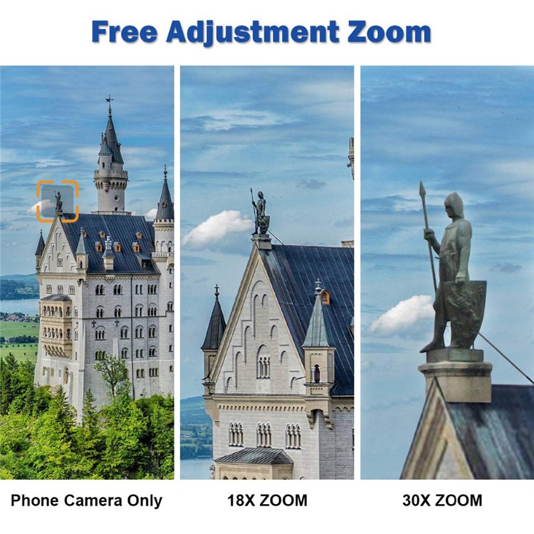 UV Camera Lens 18X-30X Mobile Phone Zoom Telephoto Telescope Head + Tripod Clip - Black-5