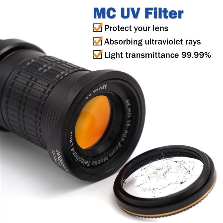 UV Camera Lens 18X-30X Mobile Phone Zoom Telephoto Telescope Head + Tripod Clip - Black-6