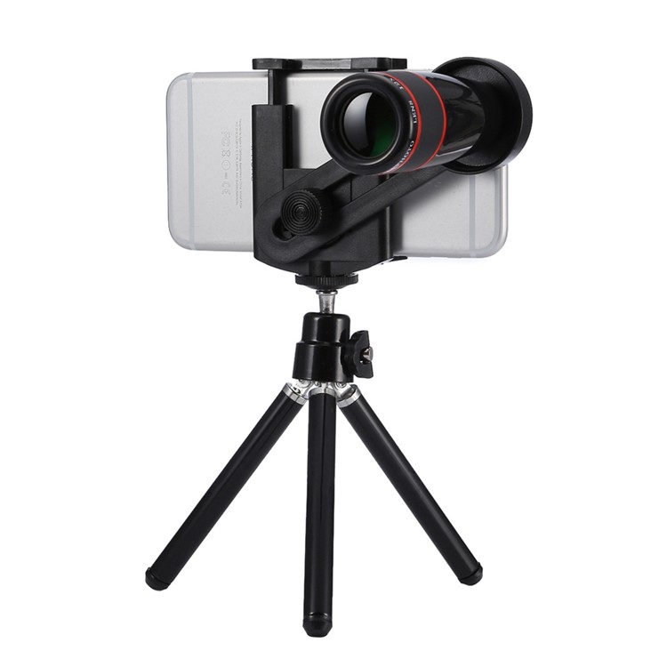 Universal 12X Optical Telescope Camera Lens with Tripod for iPhone Samsung - Black-1