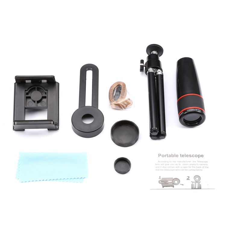 Universal 12X Optical Telescope Camera Lens with Tripod for iPhone Samsung - Black-7