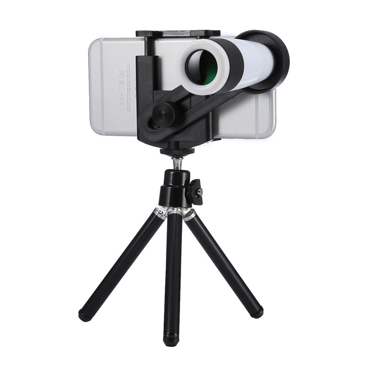 Universal 12X Zoom Telephoto Camera Lens with Tripod for iPhone Samsung - White-1