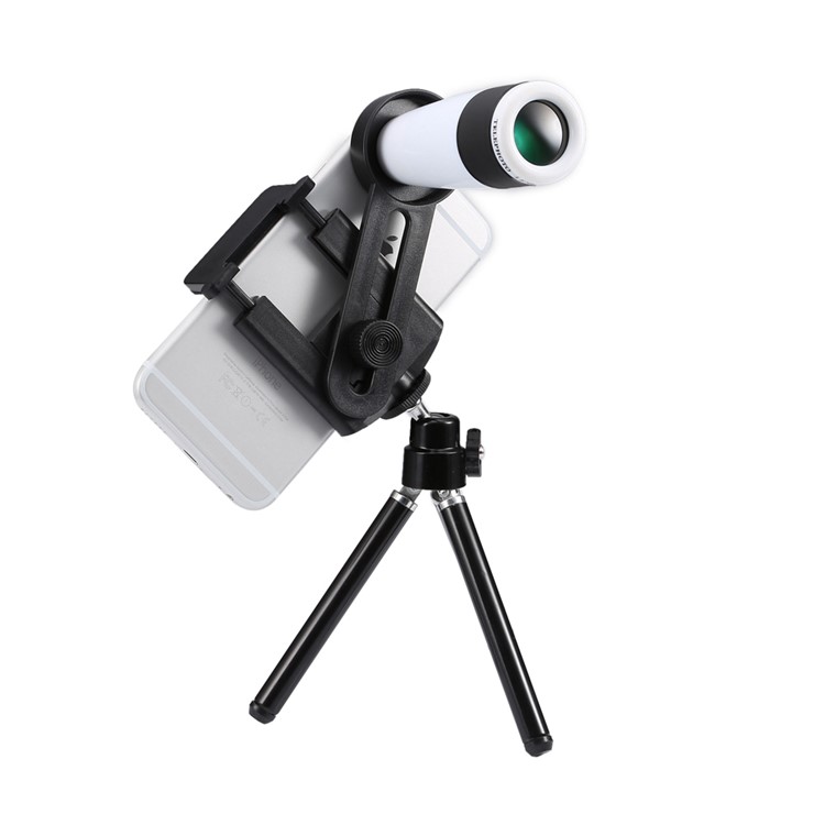 Universal 12X Zoom Telephoto Camera Lens with Tripod for iPhone Samsung - White-2