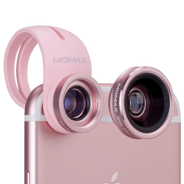 MOMAX X-Lens 2-In-1 Clip-on 120-Degree Wide Angle + 15X Macro Lens for Smartphone Tablet - Rose Gold Color-1