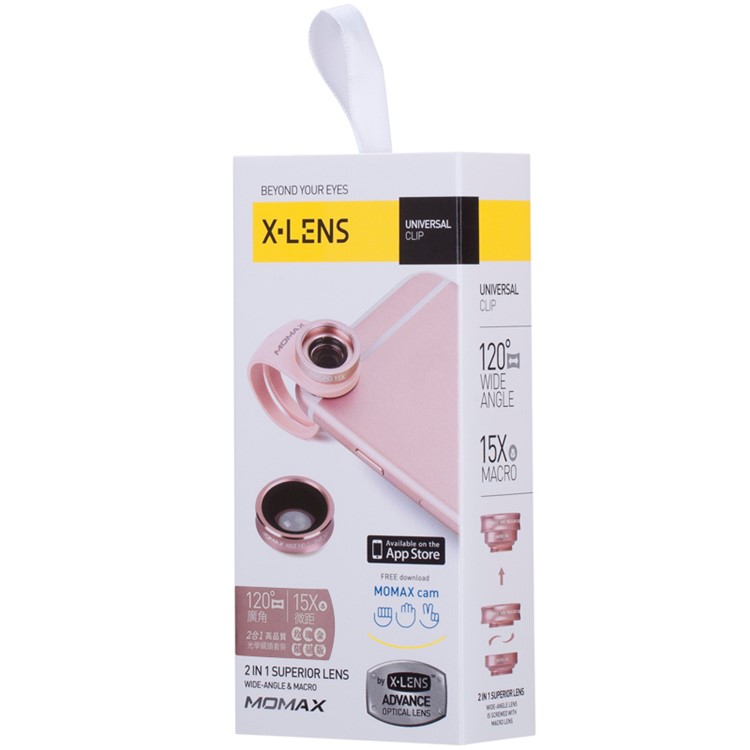MOMAX X-Lens 2-In-1 Clip-on 120-Degree Wide Angle + 15X Macro Lens for Smartphone Tablet - Rose Gold Color-13