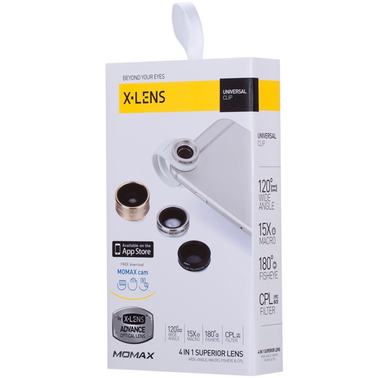 MOMAX X-Lens 4-in-1 120 Degree Wide Angle+15X Macro Lens+180 Degree Fisheye+ CPL Filter for Smartphone Tablet - Silver Color-13