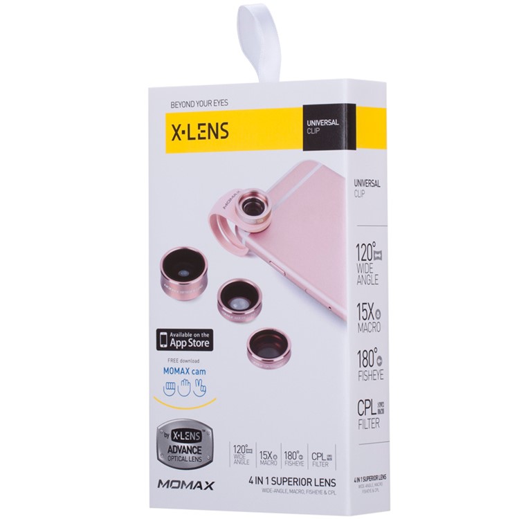 MOMAX X-Lens 4-in-1 120 Degree Wide Angle+15X Macro Lens+180 Degree Fisheye+ CPL Filter for Smartphone Tablet - Rose Gold Color-13