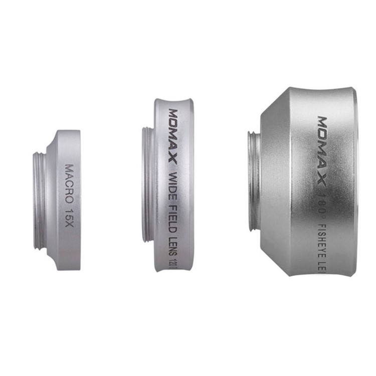 MOMAX X-Lens 3-In-1 120° Wide Angle + 15X Macro + 180° Fisheye Lens Kit with Universal Clip - Silver Color-6