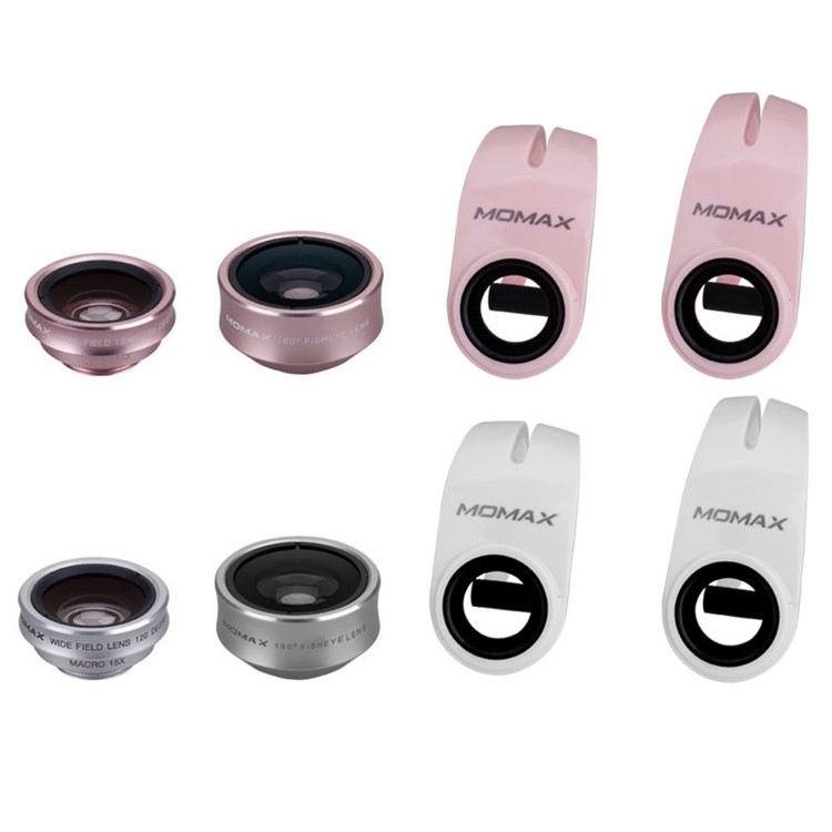 MOMAX X-Lens 3-In-1 Clip-on 120° Wide Angle + 15X Macro + 180° Fisheye Lens Kit - Rose Gold Color-10