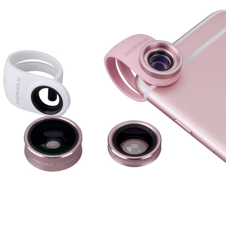 MOMAX X-Lens 3-In-1 Clip-on 120° Wide Angle + 15X Macro + 180° Fisheye Lens Kit - Rose Gold Color-2