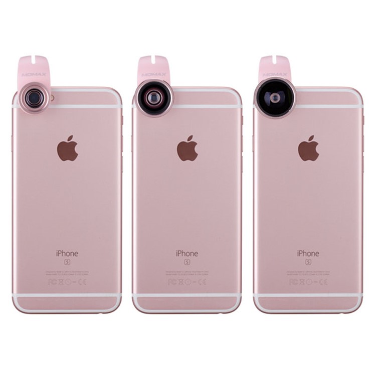 MOMAX X-Lens 3-In-1 Clip-on 120° Wide Angle + 15X Macro + 180° Fisheye Lens Kit - Rose Gold Color-3