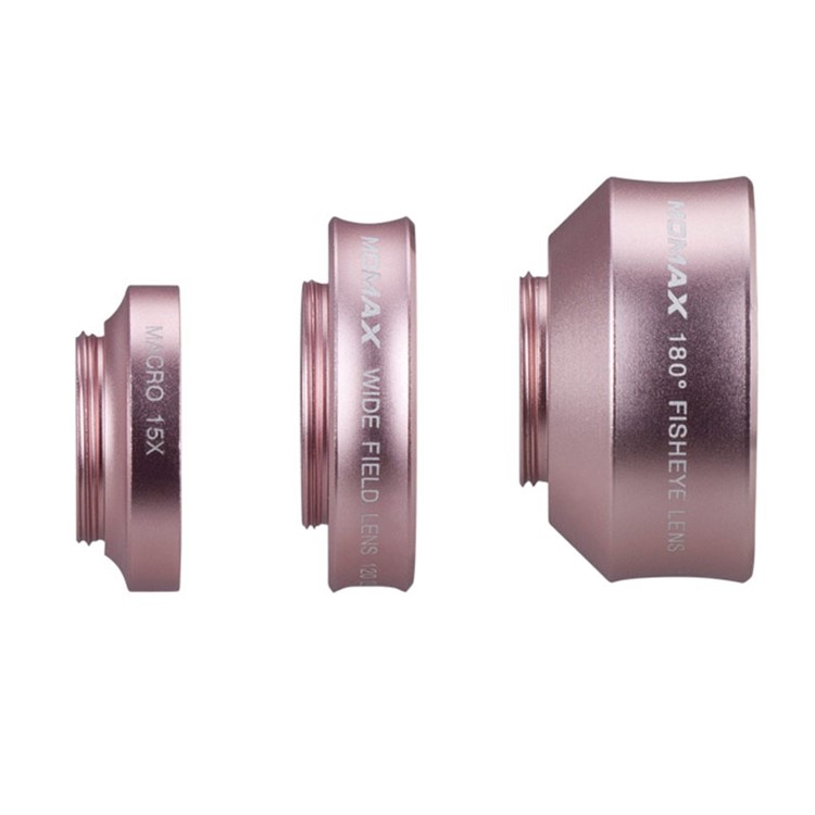 MOMAX X-Lens 3-In-1 Clip-on 120° Wide Angle + 15X Macro + 180° Fisheye Lens Kit - Rose Gold Color-6