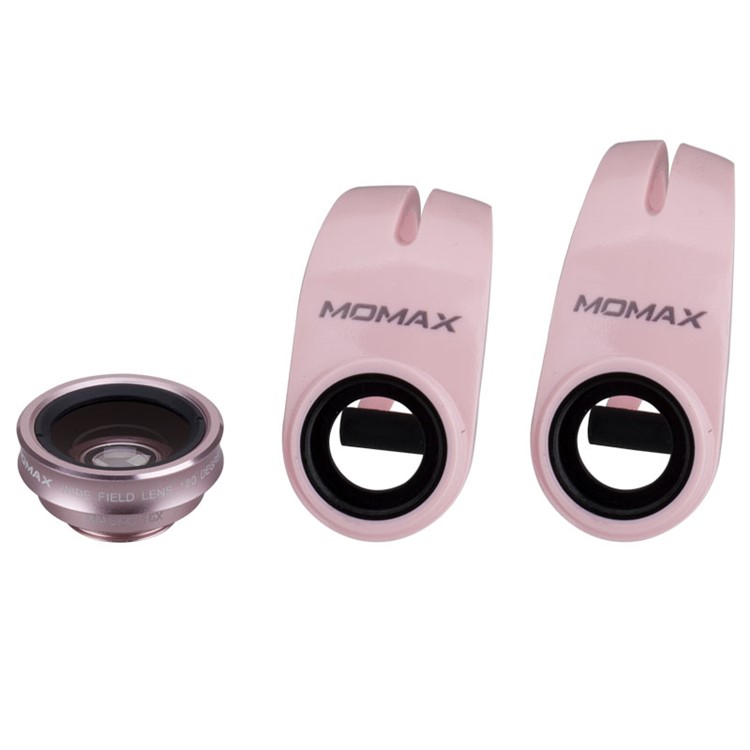 MOMAX X-Lens 3-In-1 Clip-on 120° Wide Angle + 15X Macro + 180° Fisheye Lens Kit - Rose Gold Color-8