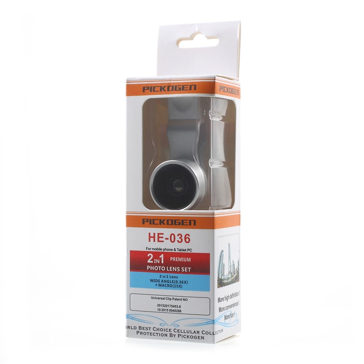 PICKOGEN 2-in-1 0.36X Super Wide Angle + 15X Macro Lens Universal Clip-on Camera Lens Kits (HE-036) - Silver Color-10