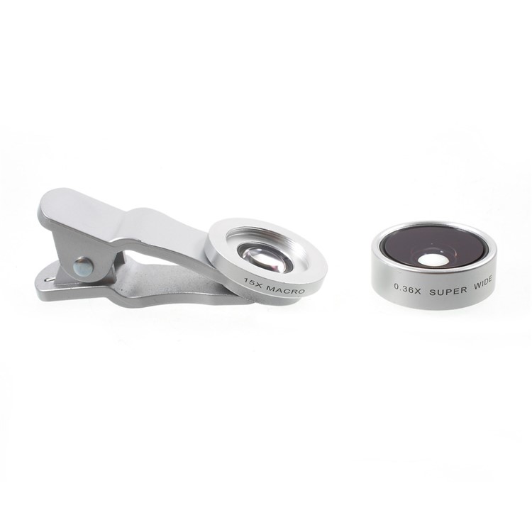 PICKOGEN 2-in-1 0.36X Super Wide Angle + 15X Macro Lens Universal Clip-on Camera Lens Kits (HE-036) - Silver Color-5