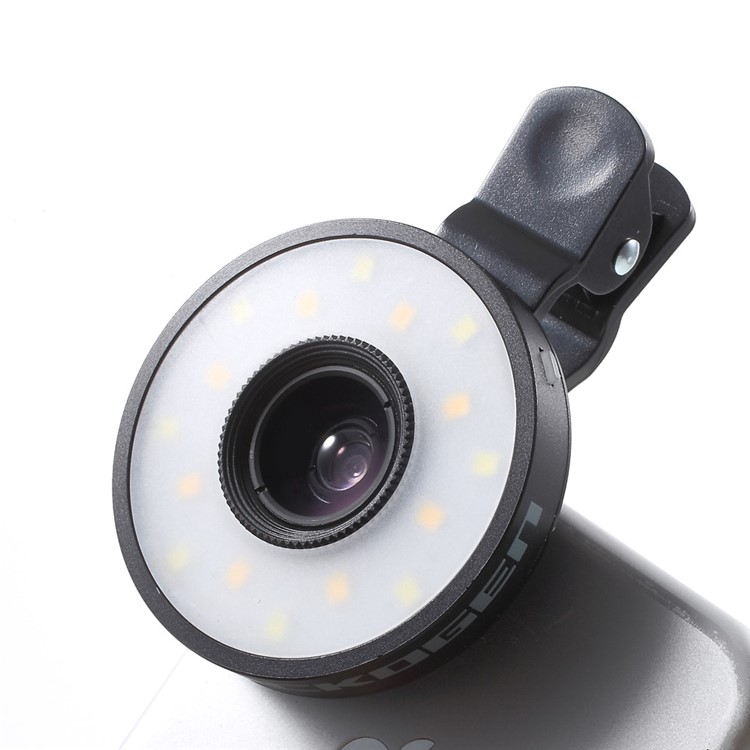 PICKOGEN Universal Clip-on Lens Kit 0.65X Wide Angle + 15X Macro Lens with Selfie LED Fill-in Lights - Black-1