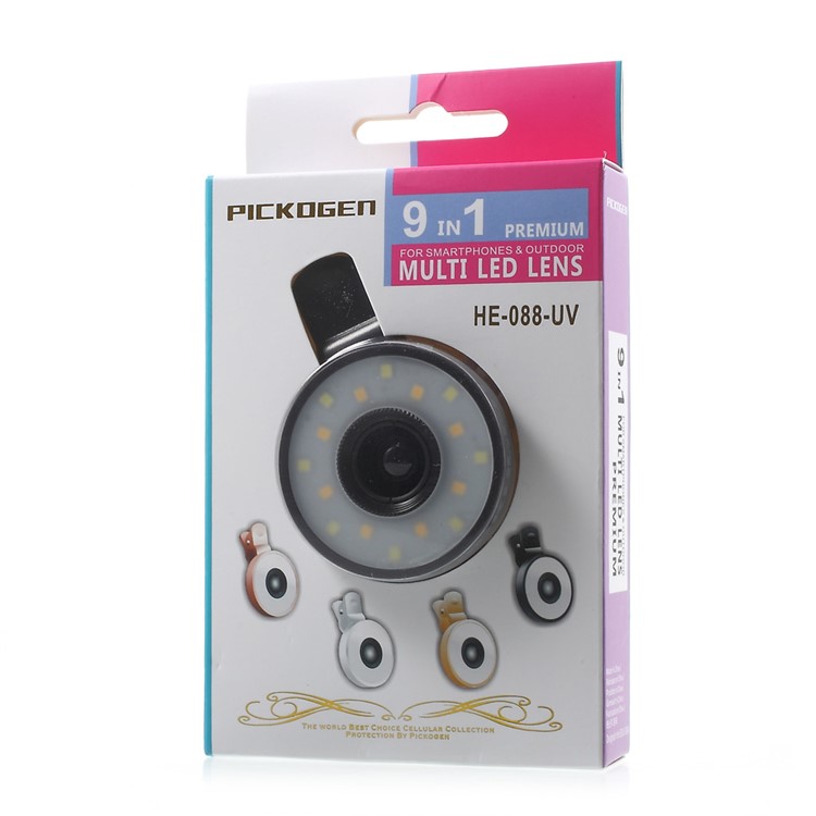 PICKOGEN Universal Clip-on Lens Kit 0.65X Wide Angle + 15X Macro Lens with Selfie LED Fill-in Lights - Black-15