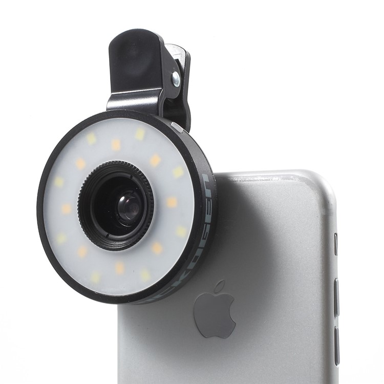 PICKOGEN Universal Clip-on Lens Kit 0.65X Wide Angle + 15X Macro Lens with Selfie LED Fill-in Lights - Black-2