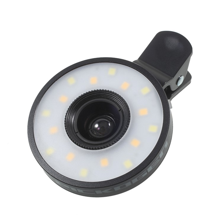 PICKOGEN Universal Clip-on Lens Kit 0.65X Wide Angle + 15X Macro Lens with Selfie LED Fill-in Lights - Black-4
